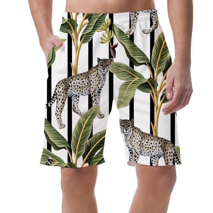 Tropical Banana Trees And Leopard Black And White Striped Can Be Custom Photo 3D Men's Shorts