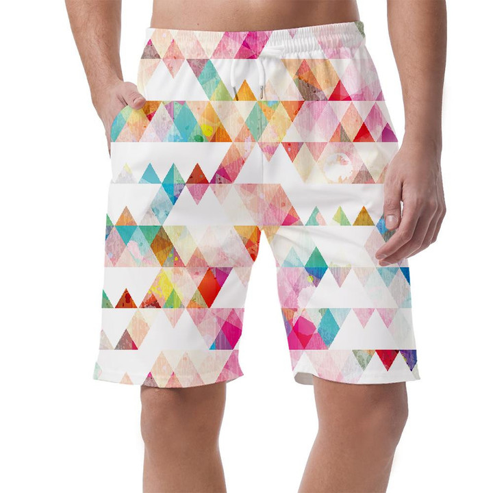 Triangle Geometry In Rainbow Watercolor Grunge Effect Can Be Custom Photo 3D Men's Shorts