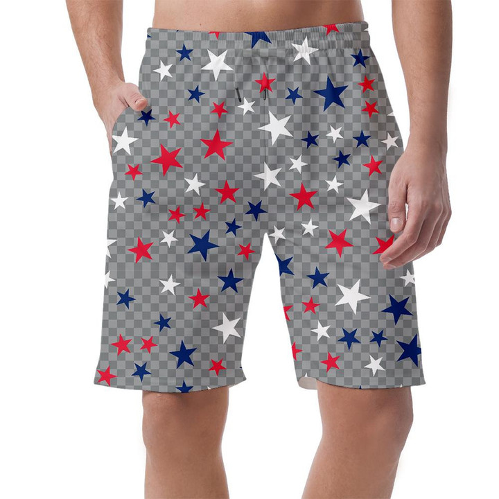 USA Stars On Gray Checkered Background Can Be Custom Photo 3D Men's Shorts