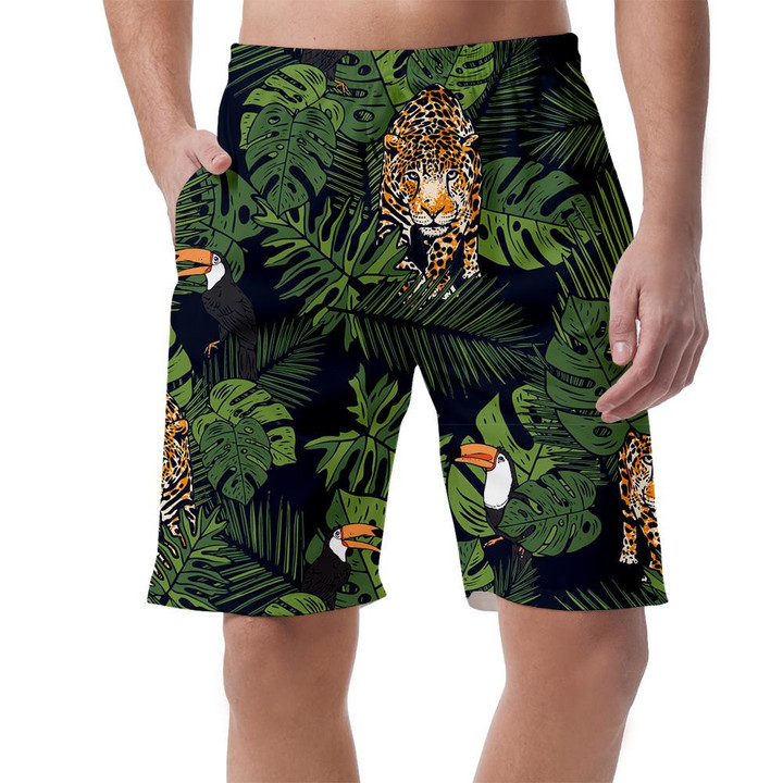 Tropical Leaves With Toucan And Leopard Background Can Be Custom Photo 3D Men's Shorts
