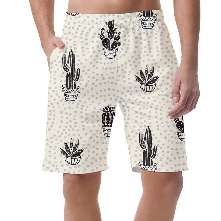 Tropical Succulents Cacti Plants On Dot Background Can Be Custom Photo 3D Men's Shorts