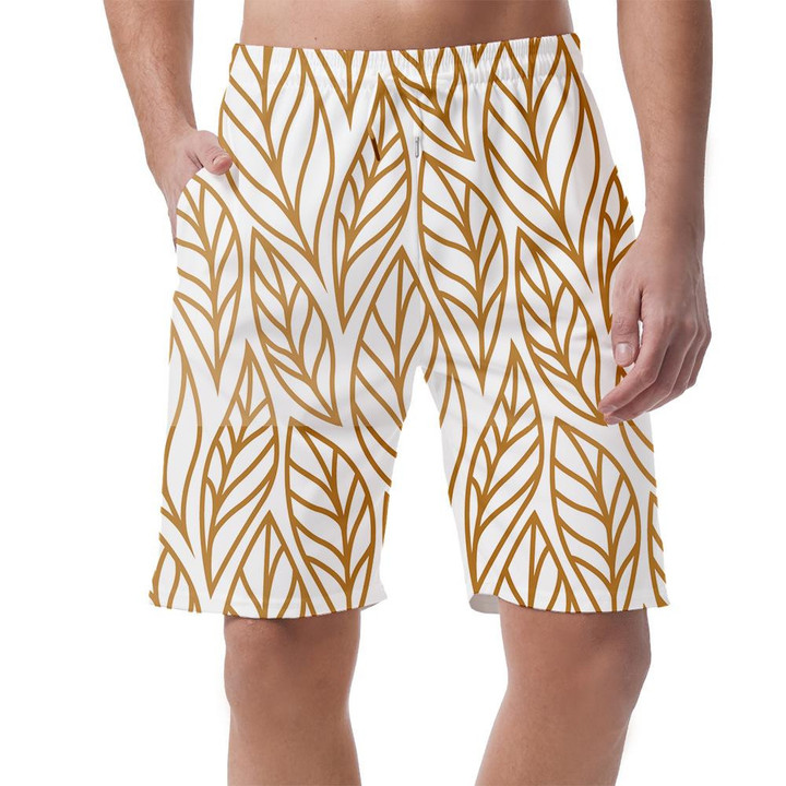 White And Gold Organic Floral Leaves Illustration Can Be Custom Photo 3D Men's Shorts