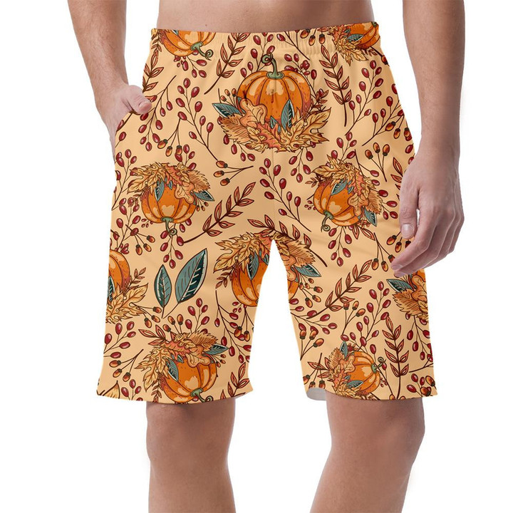 Vintage Pumpkin Patch With Maple Leaves Ornate Can Be Custom Photo 3D Men's Shorts