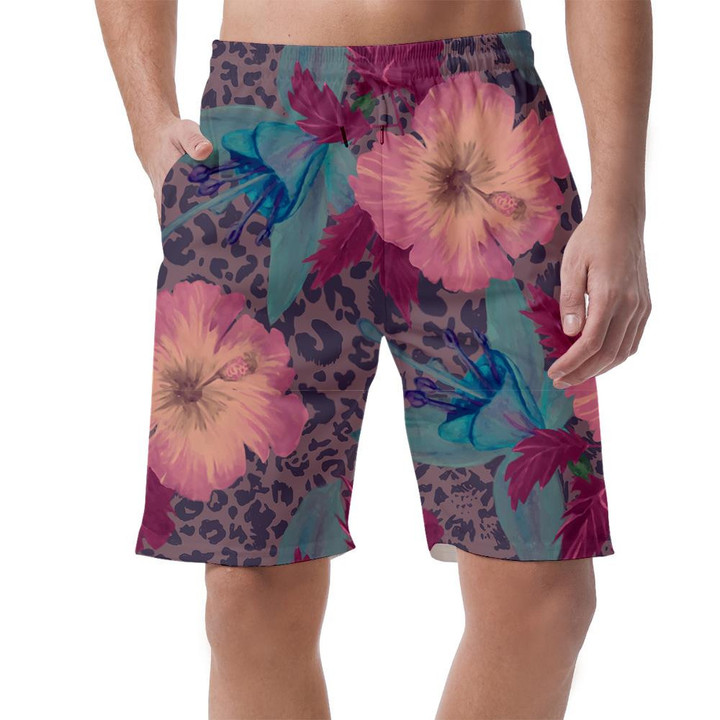 Wild African Leopard With Flowers Vintage Style Can Be Custom Photo 3D Men's Shorts