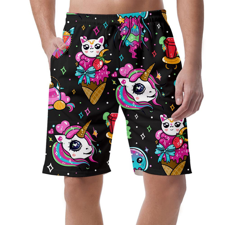Various Kawaii Elements With Animals And Stars Can Be Custom Photo 3D Men's Shorts