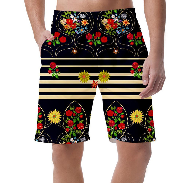 Vintage Folk Art Motifs Damask Pattern With Roses And Wildflowers Can Be Custom Photo 3D Men's Shorts