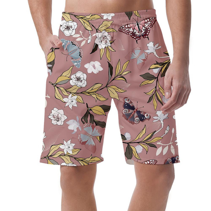 White Roses And Daffodils Flowers On A Pink Background Can Be Custom Photo 3D Men's Shorts