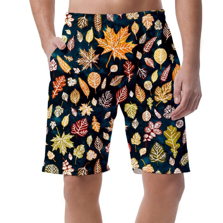Tiny Autumn Leaves On Dark Blue Watercolor Background Can Be Custom Photo 3D Men's Shorts