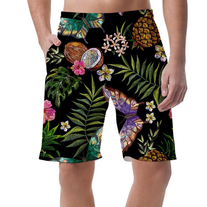 Theme Embroidery Floral With Butterflies And Coconut Can Be Custom Photo 3D Men's Shorts