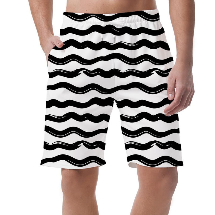 Watercolor Waves On White Background In Grunge Style Can Be Custom Photo 3D Men's Shorts