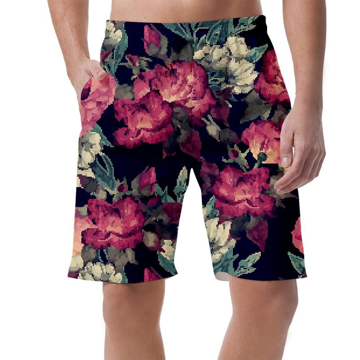 Watercolor Pretty Pink Rose White Floral Art Design Can Be Custom Photo 3D Men's Shorts