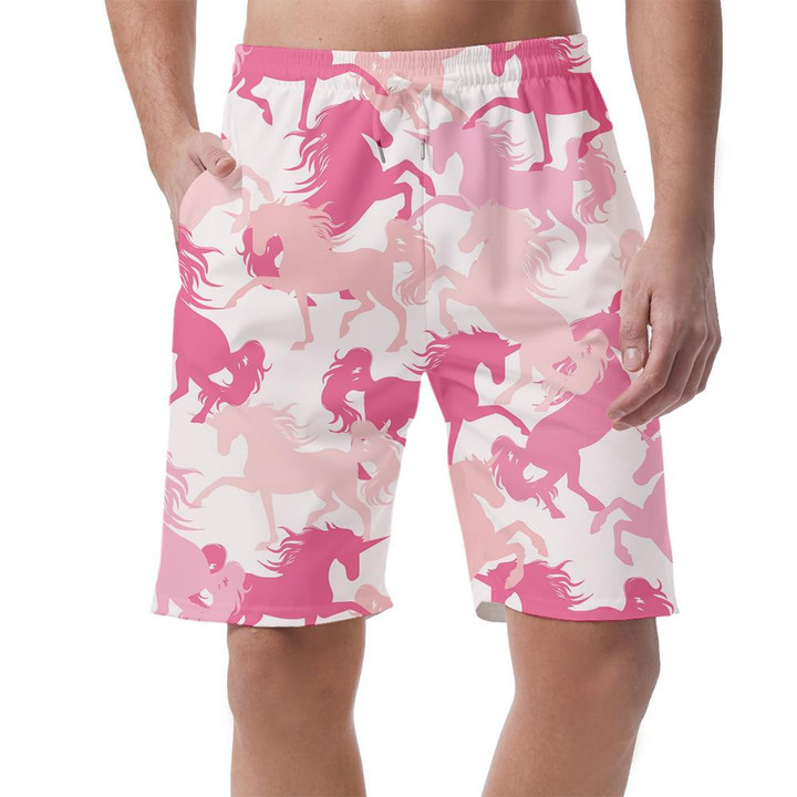 Watercolor Light Pink Camo Girly Unicorn Horse Pattern Can Be Custom Photo 3D Men's Shorts
