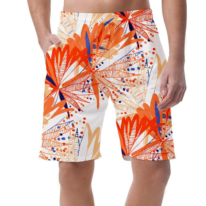 Hand Drawn Abstract Tropical Leaves And Dots Hippie Style Design Can Be Custom Photo 3D Men's Shorts