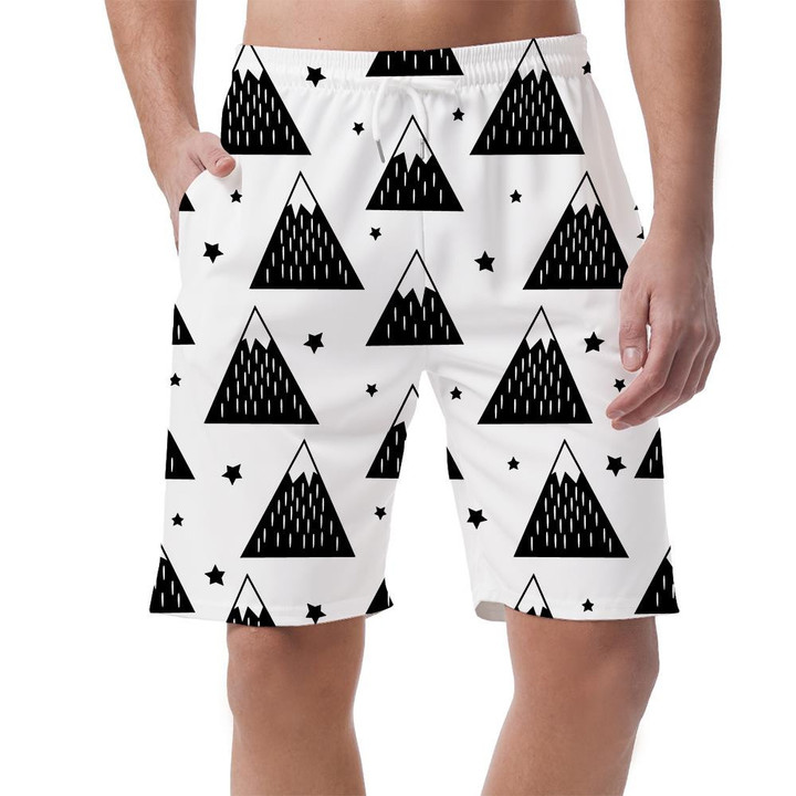Black And White Nature Illustration Geometric Snowy Mountains And Stars Can Be Custom Photo 3D Men's Shorts
