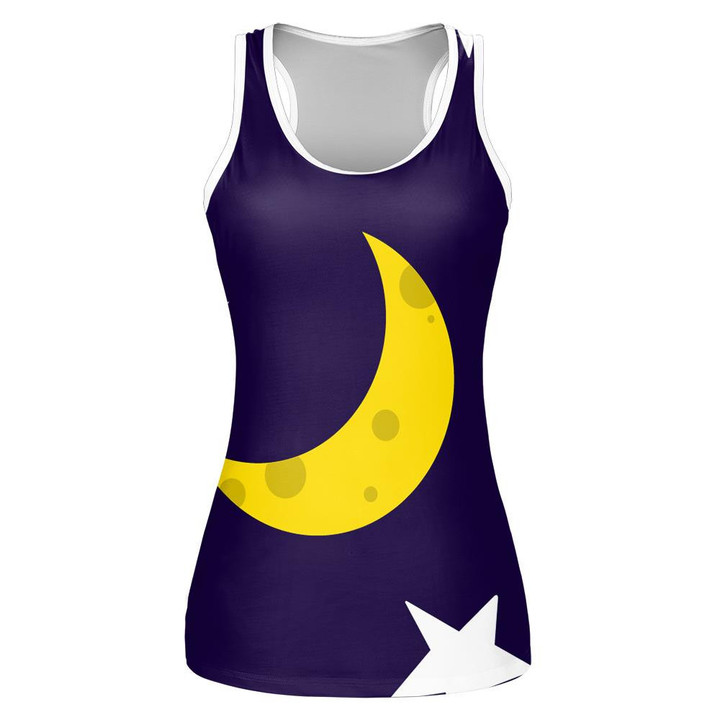 Navy Starry Sky With Yellow Moon And Star Print 3D Women's Tank Top