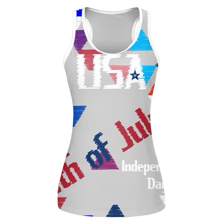 Multicolored Triangles Pattern With Words USA 4th Of July Print 3D Women's Tank Top