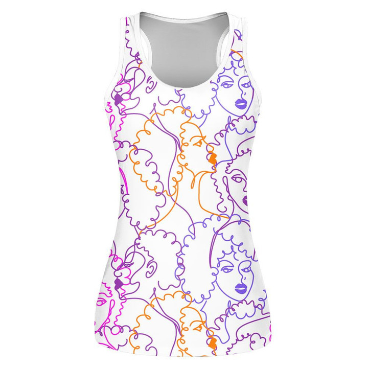Multicolored One Line Drawing Afro American Women Print 3D Women's Tank Top