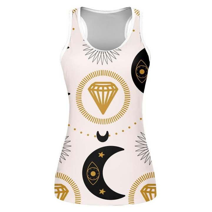 Moon And Diamonds In A Geometric Background Print 3D Women's Tank Top