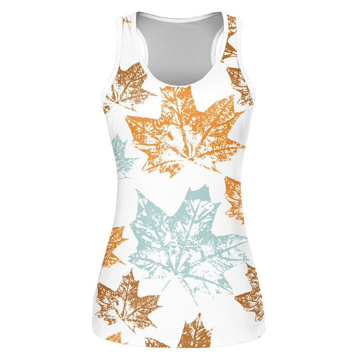 Monochrome Maple Leaves On White Background Print 3D Women's Tank Top