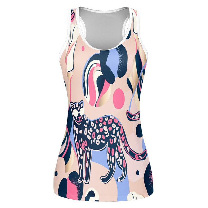 Modern Exotic Jungle Floral With Leopards Print 3D Women's Tank Top