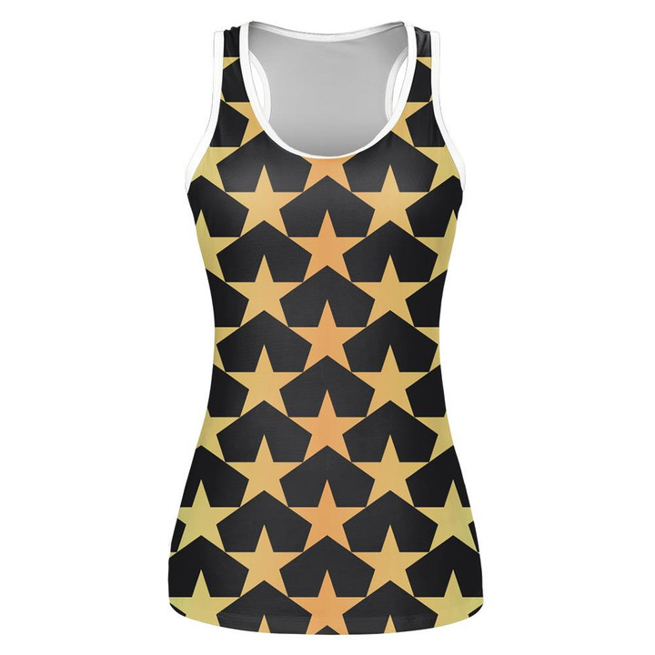 Modern Black And Gold Patriotic Stars Pattern Print 3D Women's Tank Top
