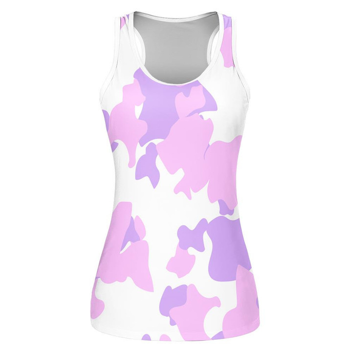 Modern Abstract Pink Purple And White Camouflage Pattern Print 3D Women's Tank Top