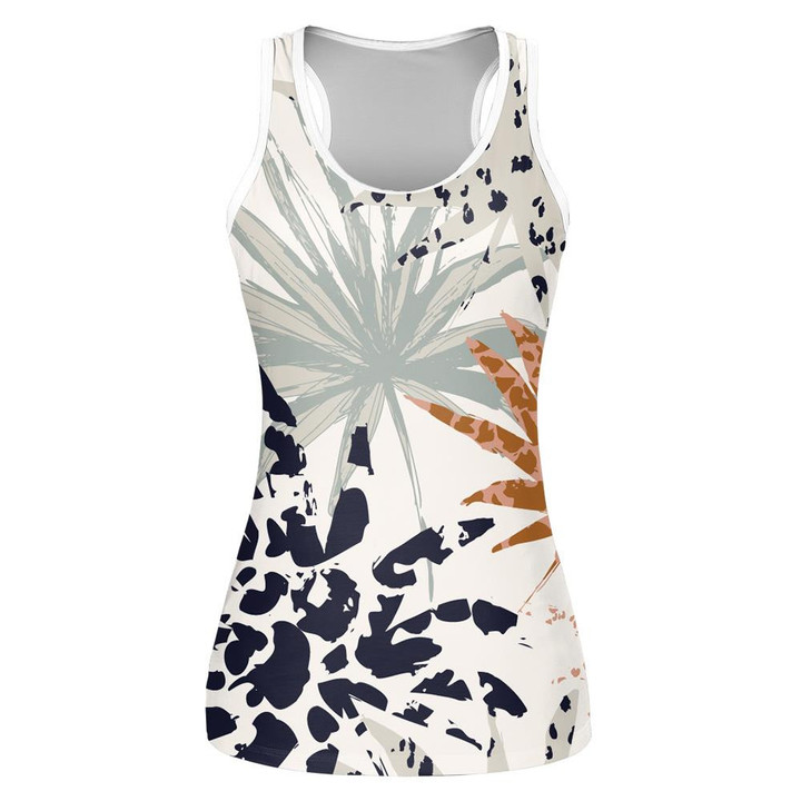 Modern Abstract Abstract Palm Leaves Filled With Animal Print Print 3D Women's Tank Top