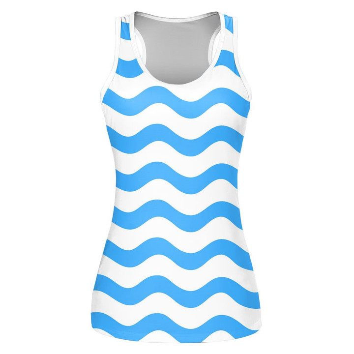 Modern Abstract White And Blue Wave Striped Pattern Print 3D Women's Tank Top