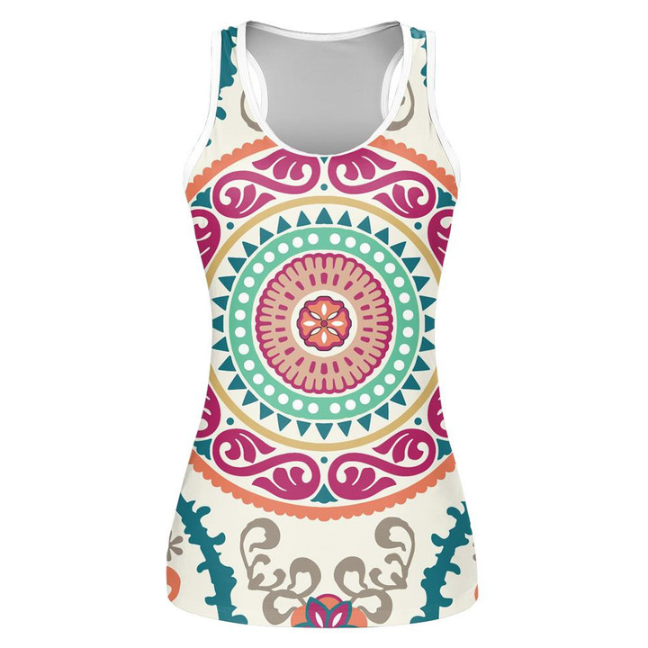 Medallion Vintage Multicolor Mandala Motif In Turkish And Indian Style Print 3D Women's Tank Top