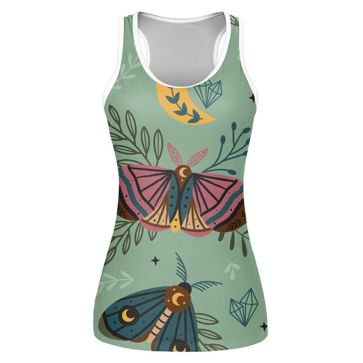 Magic Forest With Moth Butterfly And Moon Print 3D Women's Tank Top