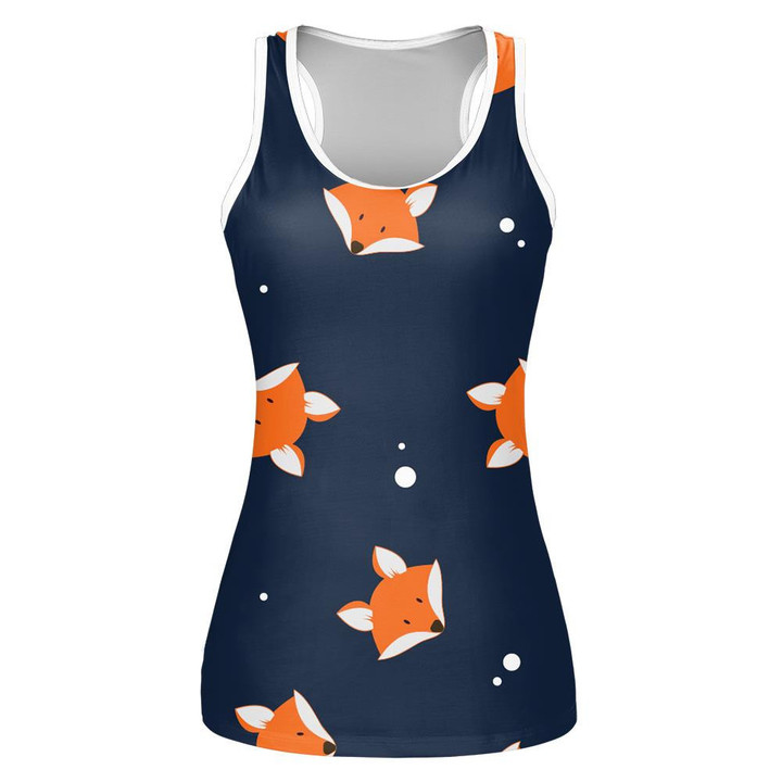 Lovely Fox Face And Dots On Navy Background Design Print 3D Women's Tank Top