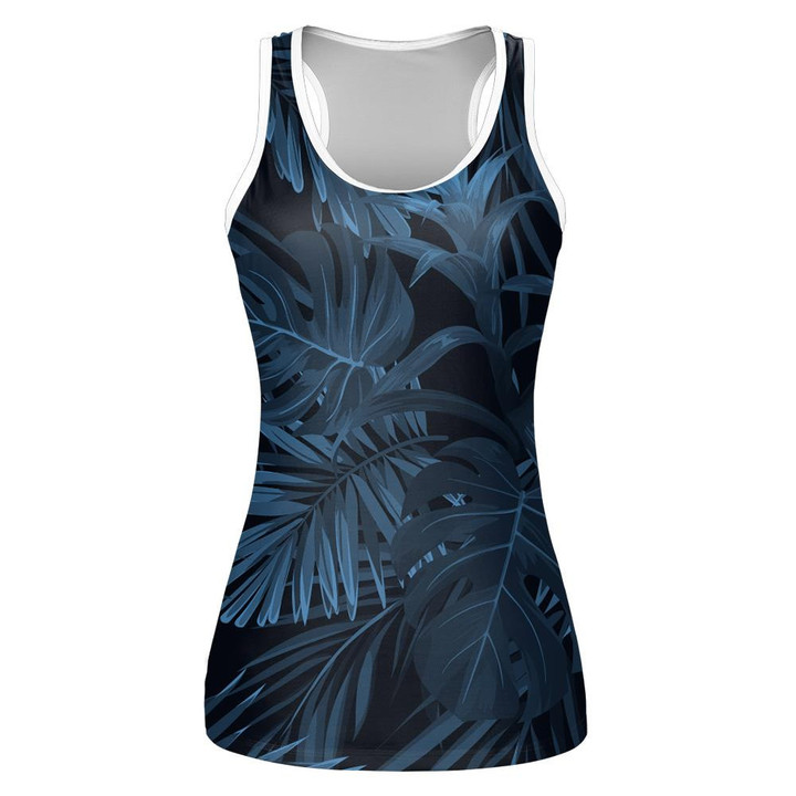 Lively Jungle Plants With Palm Leaves Floral On Dark Background Print 3D Women's Tank Top