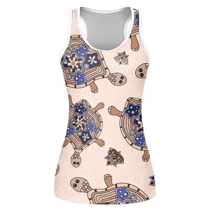 Little Funny Turtles On Pink Colorful Print 3D Women's Tank Top