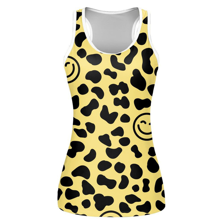 Leopard Skin With Happy Face Smiling Emoticon Print 3D Women's Tank Top