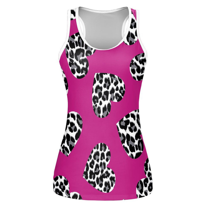 Leopard Heart On Dark Pink In Vintage Style Print 3D Women's Tank Top