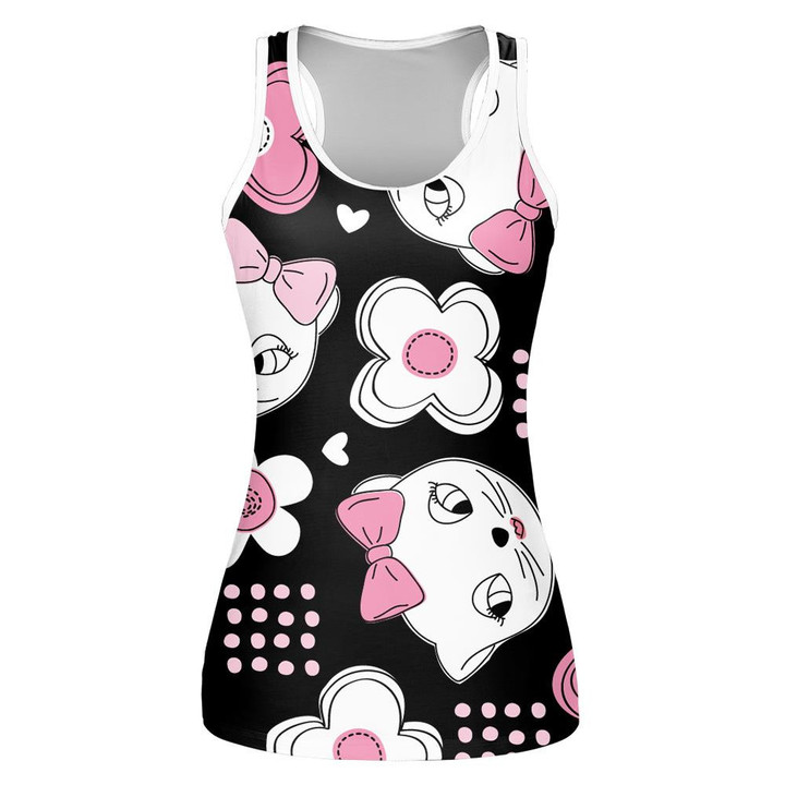 Lady White Cat And Flowers Lovely Style Print 3D Women's Tank Top