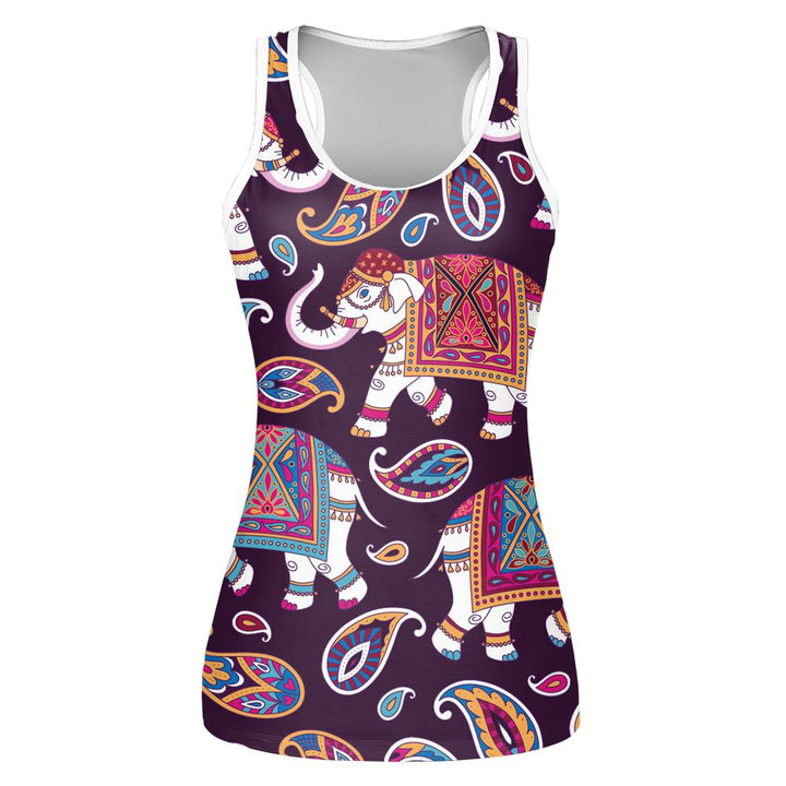 Indian Style Elephant Walking And Paiseley Print 3D Women's Tank Top