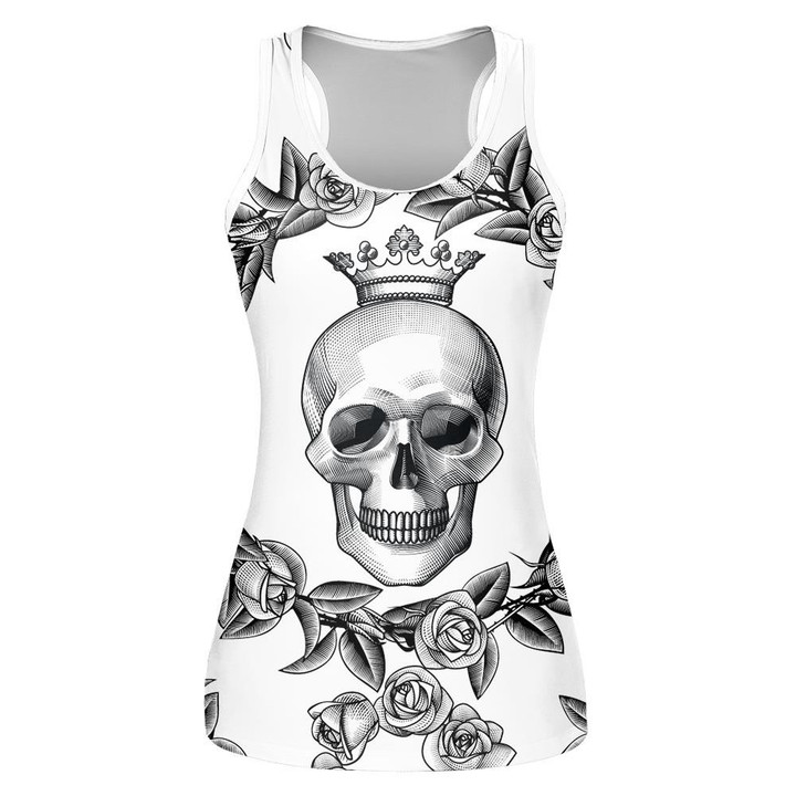 Human Skull In Crown With A Wreath Of Roses Print 3D Women's Tank Top