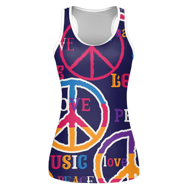 Hippie Peace Symbol Peace Love Music Sign Doodle Design Print 3D Women's Tank Top