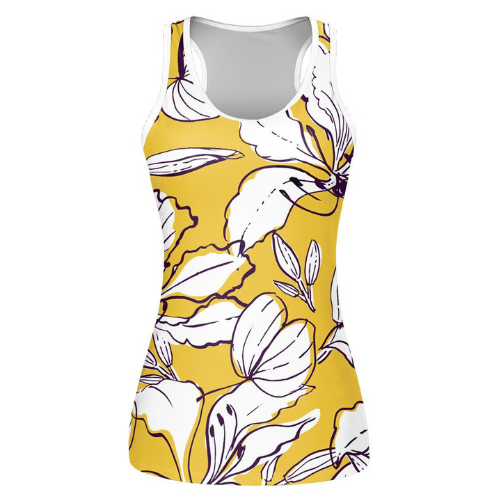 Hawaiian Style With Big White Hand Drawn Orchid Tree Flowers Print 3D Women's Tank Top