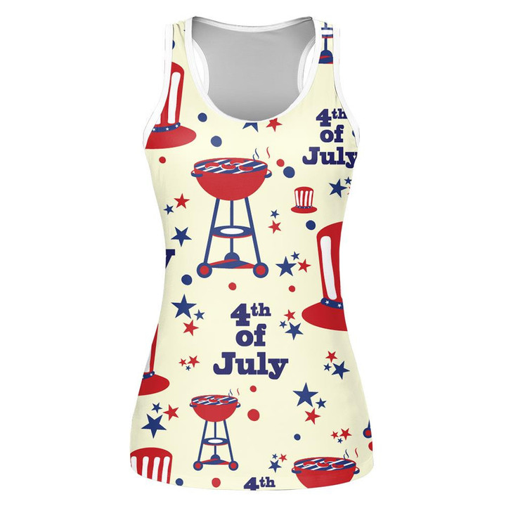 Happy Fourth July With Uncle Sam Hat And Barbecue Print 3D Women's Tank Top