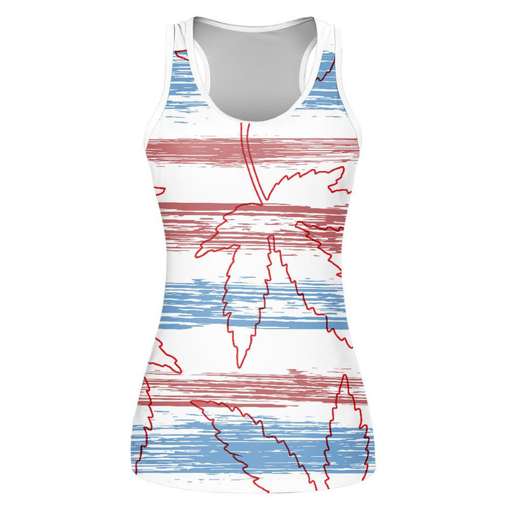 Hand Painted Cannabis Leafs On Blue And Red Striped Flag Colors Print 3D Women's Tank Top