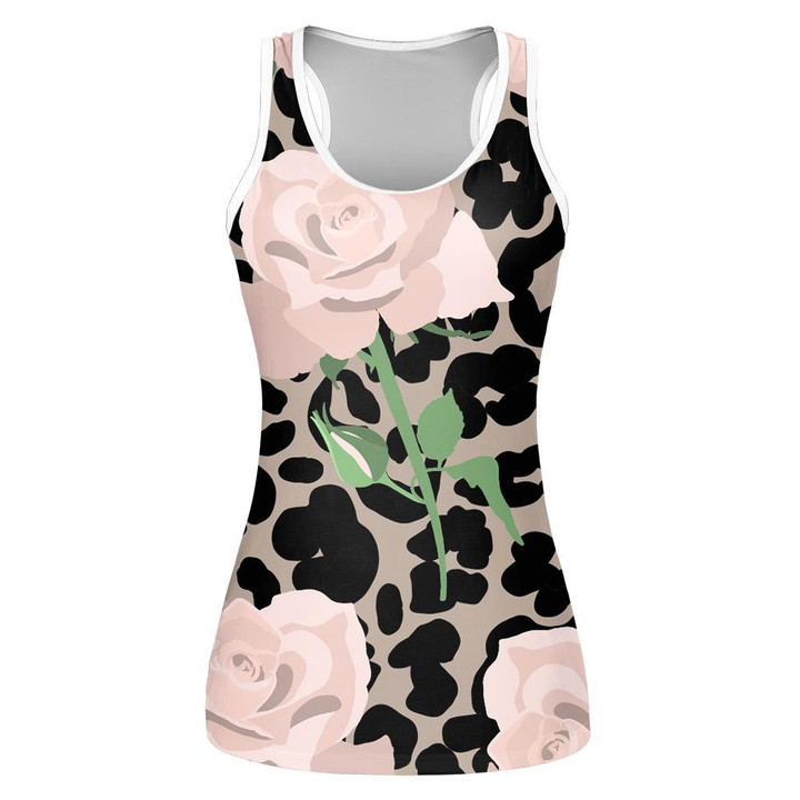 Hand Drawn Romantic Pastel Roses On The Leopard Print 3D Women's Tank Top