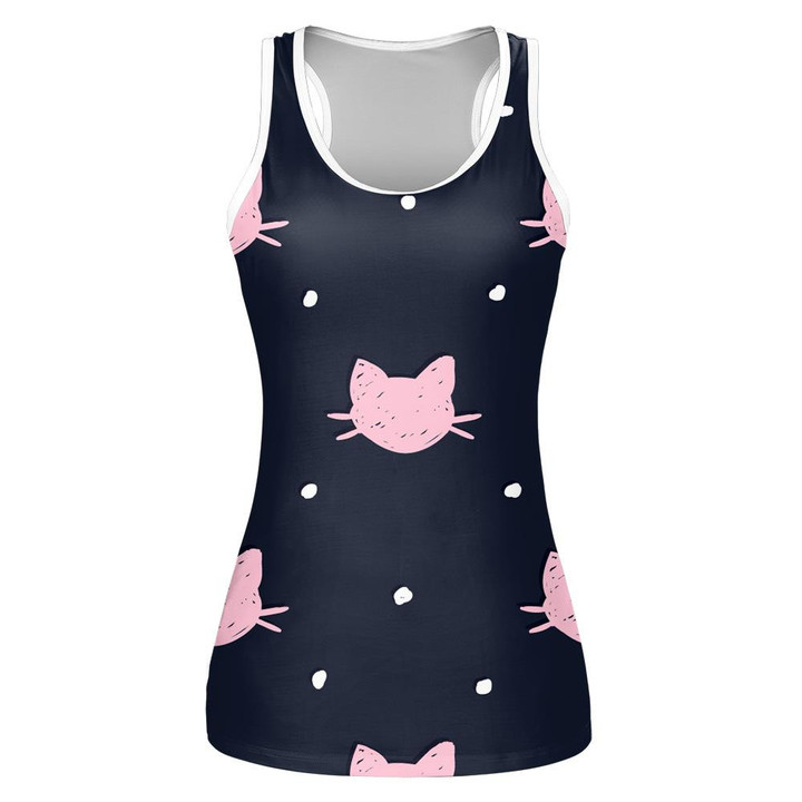 Hand Drawn Pink Cats Head And Snow Print 3D Women's Tank Top