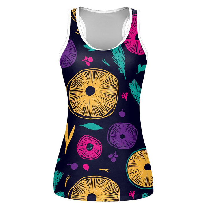 Hand Drawn Mushroom Caps Berries Fir Branches Psychedelic Pattern Print 3D Women's Tank Top