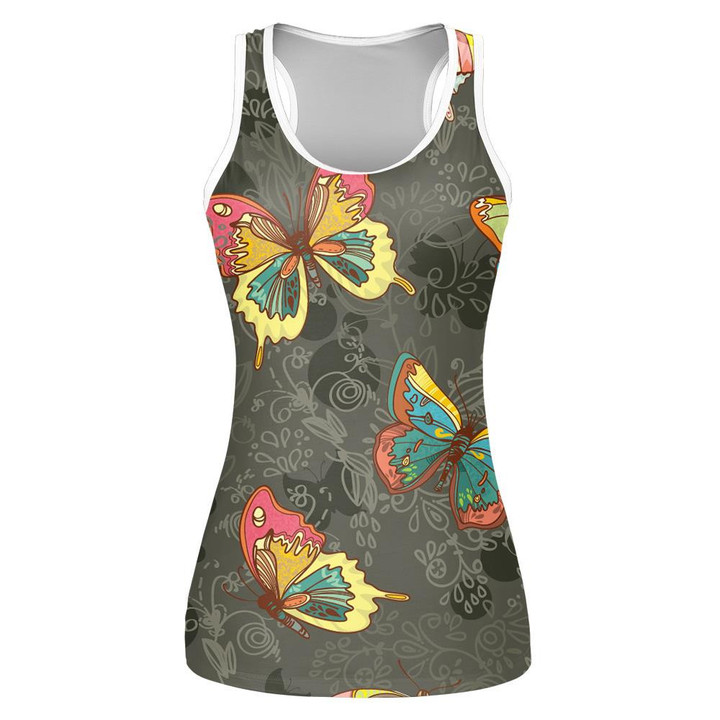 Hand Drawn Colorful Queen Butterflies And Flowers Print 3D Women's Tank Top