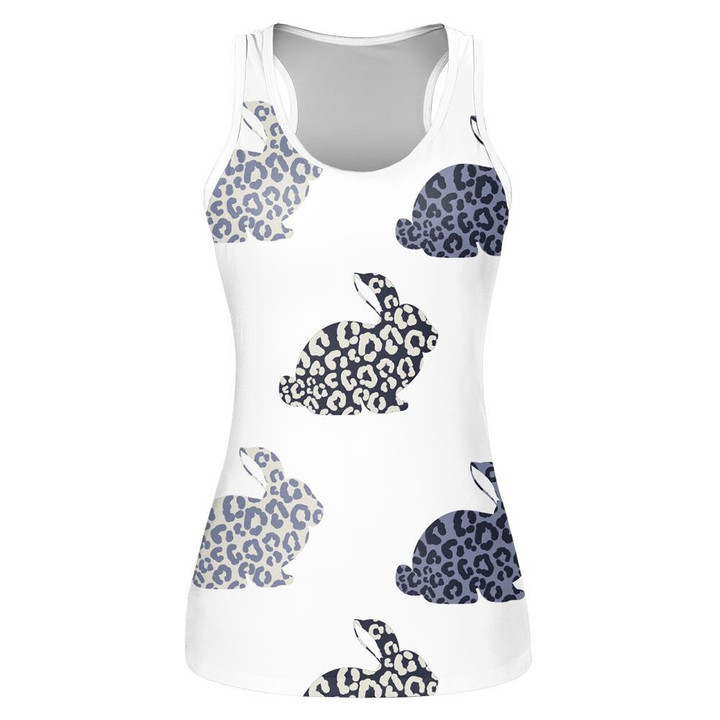 Hand Drawn Abstract Silhouette Bunny With Leopards Print 3D Women's Tank Top