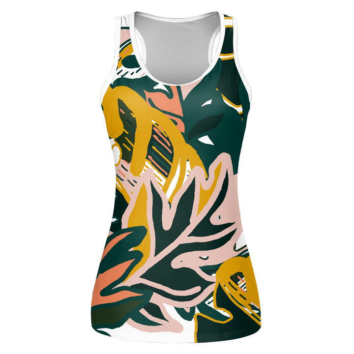 Hand Drawing Hippie Pattern Of Leaves Overlap On White Background Print 3D Women's Tank Top