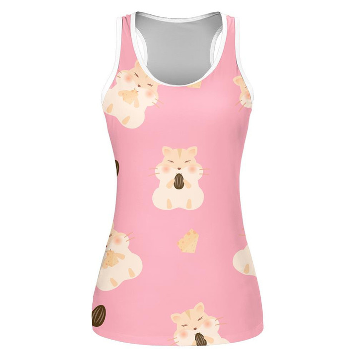 Hamster Eat Butter With Sunflower Seeds On Pink Background Print 3D Women's Tank Top