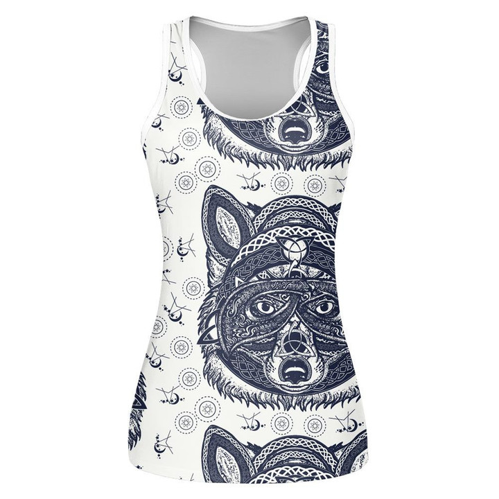 Halloween Wolf Viking In The Celtic Style Print 3D Women's Tank Top